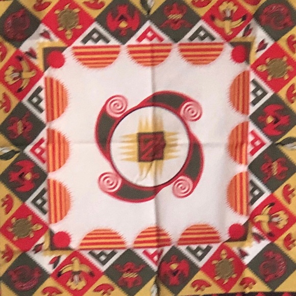 Southwestern Aztec Vintage Gold, Red and Black Native Tribal Bandanna 21”x21” - Picture 12 of 16
